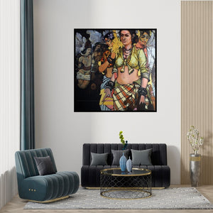 Preview of 'Untitled 2 (Serene Beauty)' Painting by Ramchandra Kharatmal shown on a wall in a furnished room.