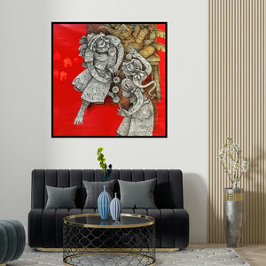 Mahavir Verma's 'Untitled 2 (Untitled 2)' painting visualized above a sofa in a contemporary room.