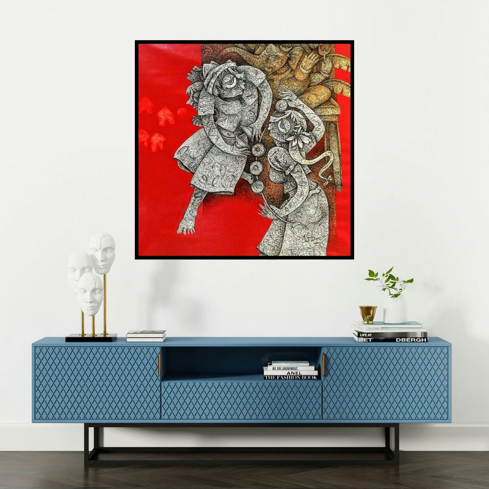 'Untitled 2 (Untitled 2)' painting by Mahavir Verma shown on a wall in a furnished room.