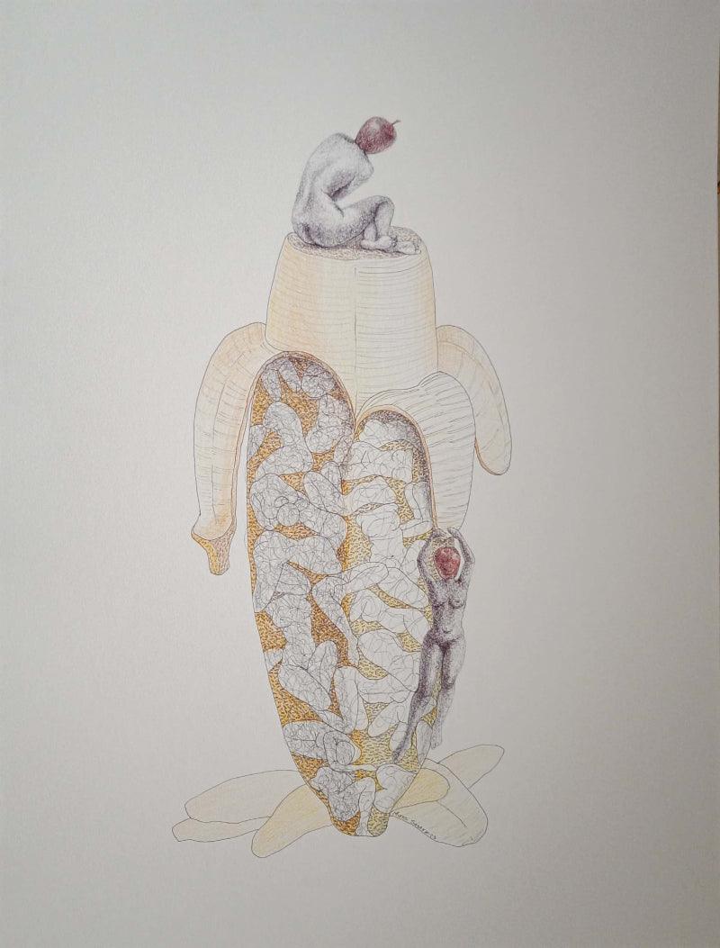 Nude mixed media painting titled 'Untitled 2', 26x20 inches, by artist Mansi Sagar on Canson Paper