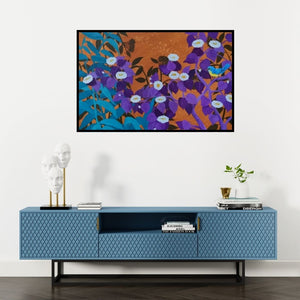 Preview of 'Untitled 2 (A Serene Moment in Nature)' Painting by GOPAL Roy shown on a wall in a furnished room.