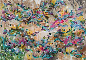 Abstract acrylic painting titled 'Untitled 2', 36x48 inches, by artist Sheena Bajaria on Canvas