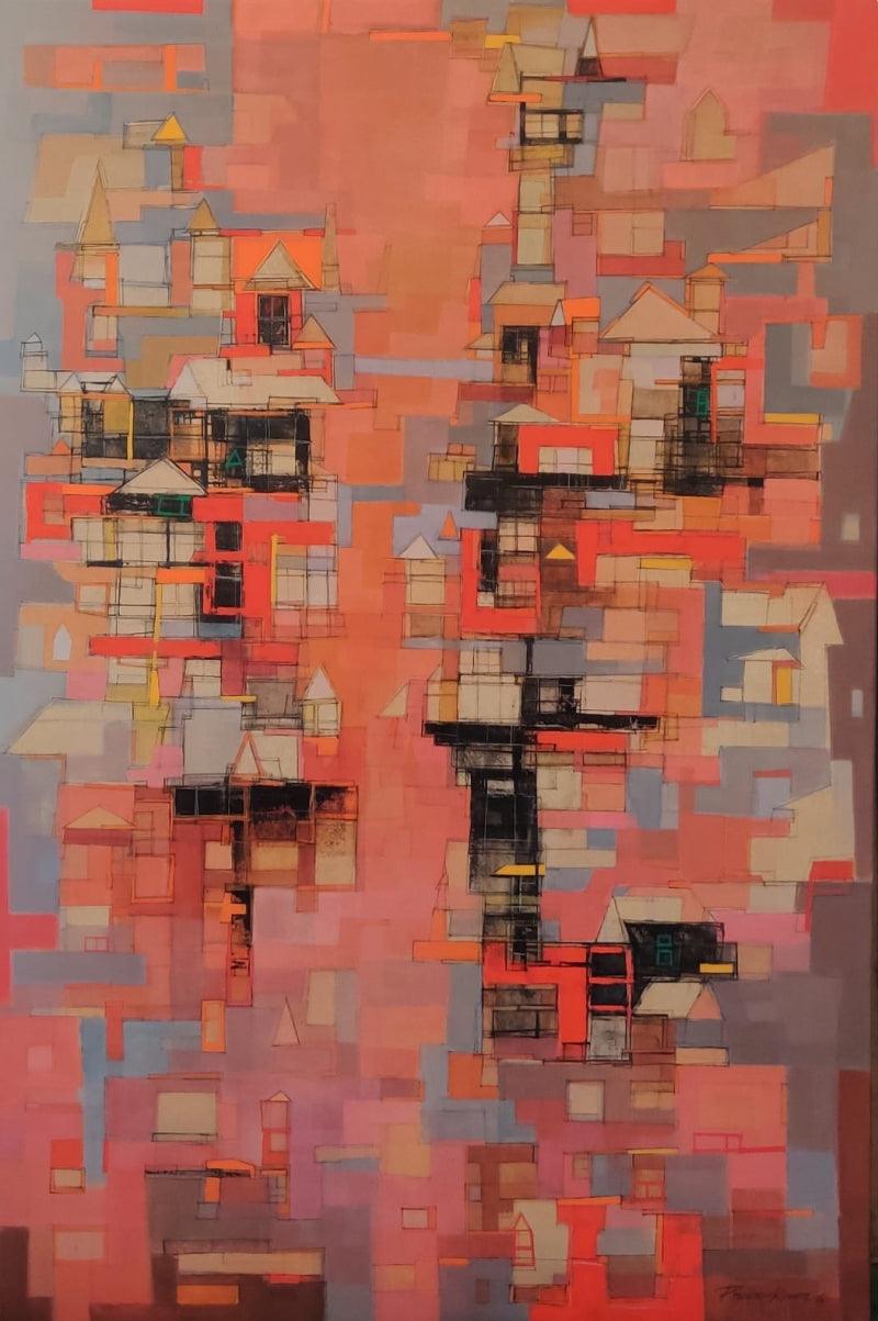 Abstract acrylic painting titled 'Untitled 2', 53x36 inches, by artist Praveen Kumar on Canvas