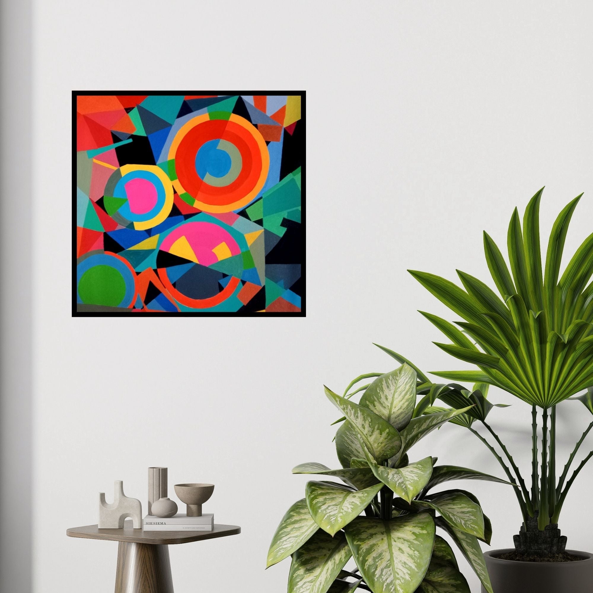 In-situ view of Prasanta Acharjee's 'Untitled 2 (Vibrant Abstraction)' painting in a room