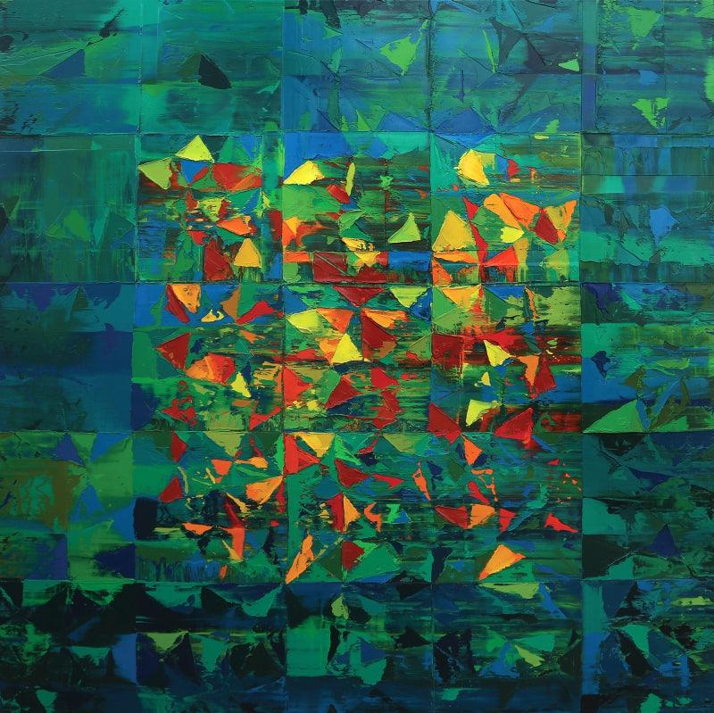 Abstract oil painting titled 'Untitled 2', 60x60 inches, by artist Nivas Kanhere on Canvas