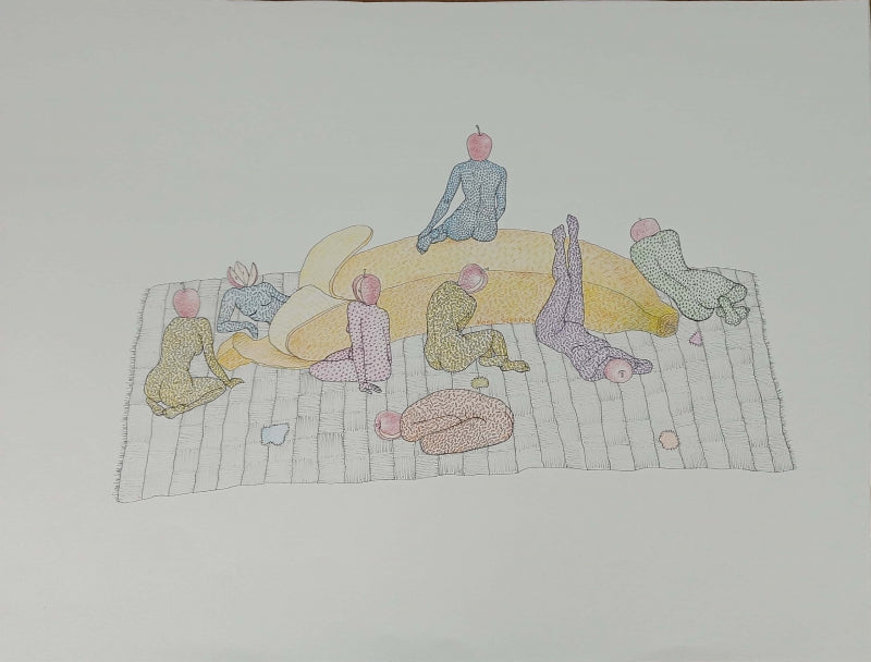 Erotic mixed-media drawing titled 'Untitled 2', 26x22 inch, by artist Mansi Sagar on Paper