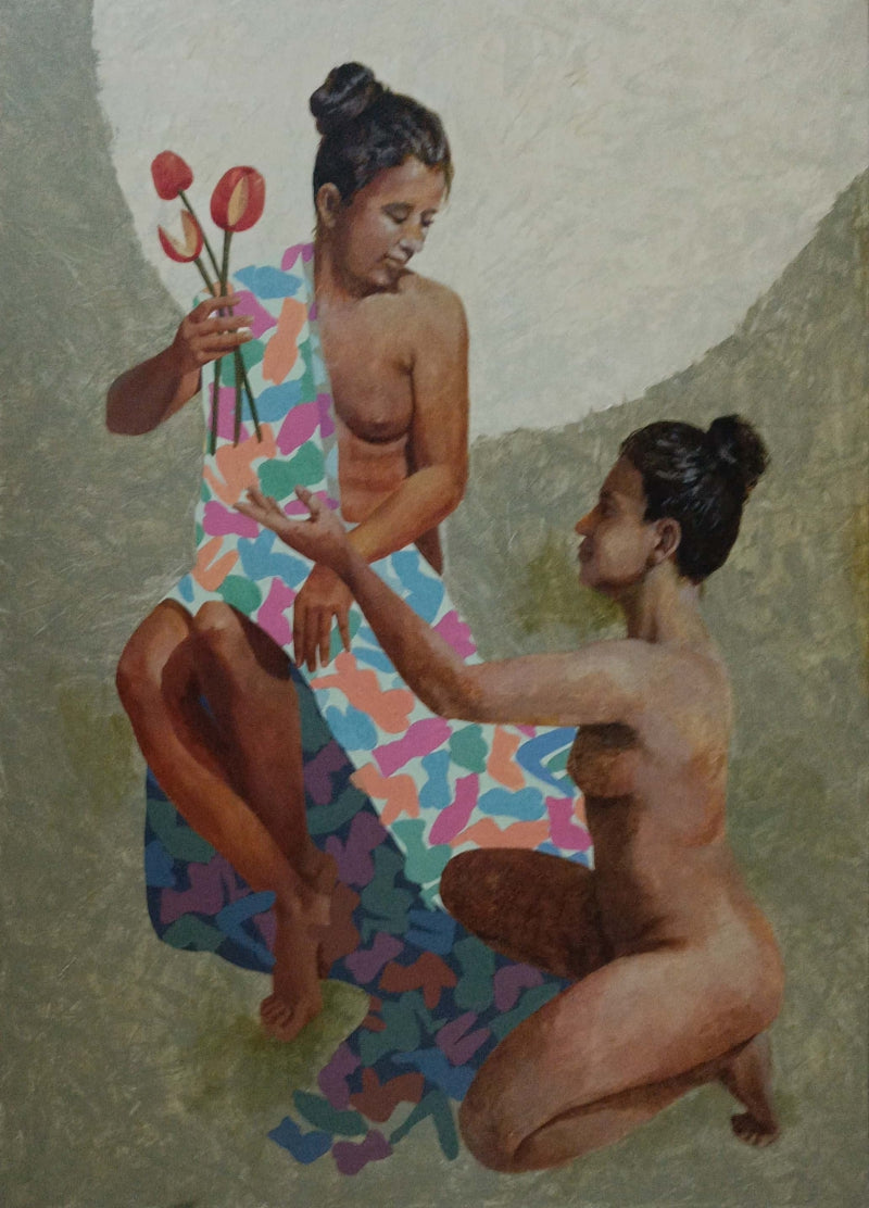 Nude mixed-media painting titled 'Untitled 2', 48x36 inch, by artist Mansi Sagar on Canvas