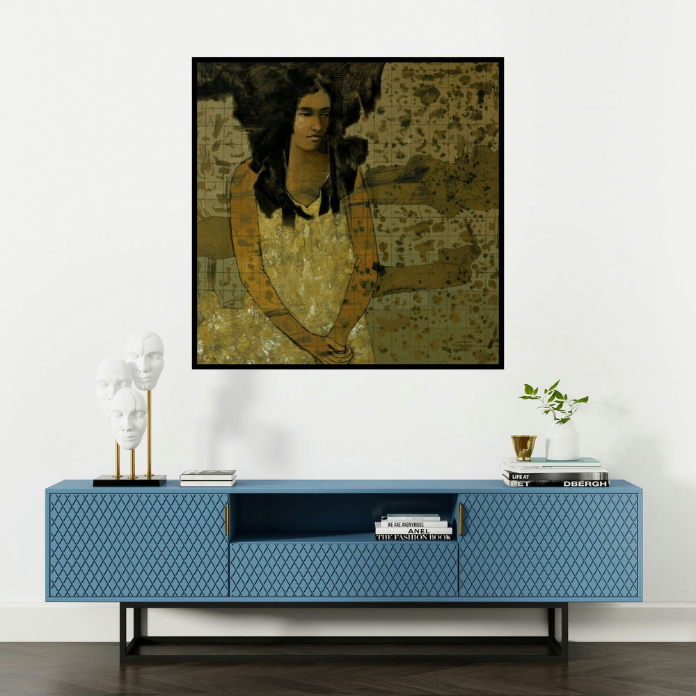 'Untitled 2' painting by Swati Sable shown on a wall in a furnished room.