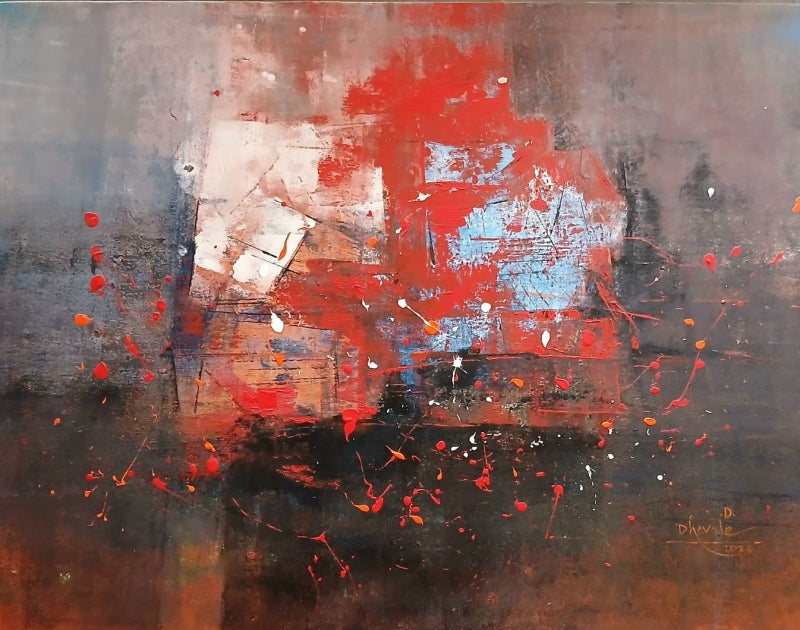 Untitled 2' abstract acrylic painting by artist Dnyaneshwar Dhavale, 36x48 inch, on canvas