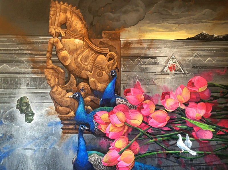 Untitled 2' contemporary acrylic painting by artist Senthil Kumar J, 72x96 inch, on canvas