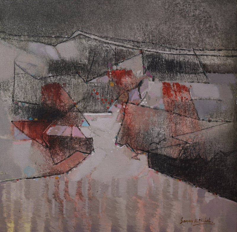 Untitled 2' abstract acrylic painting by artist Sanjay Tikkal, 12x12 inch, on canvas