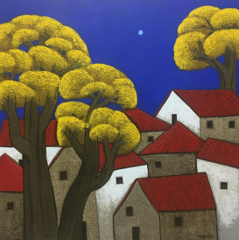 'Untitled 2' landscape acrylic painting by artist Nagesh Ghodke, 36x36 inch, on canvas