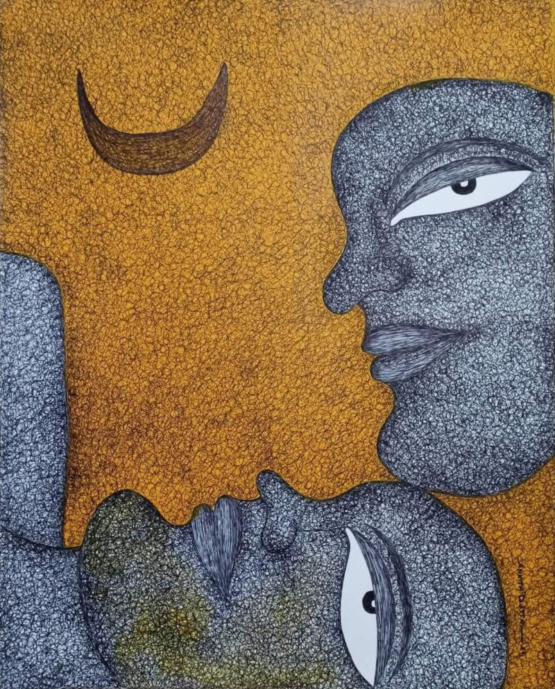 Untitled 2' figurative mixed-media painting by artist Ankita Dutta, 28x22 inch, on paper