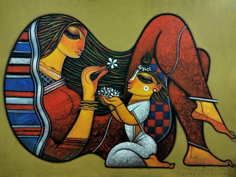 'Untitled 2' religious acrylic painting by artist Ramesh Gujar, 36x48 inch, on canvas