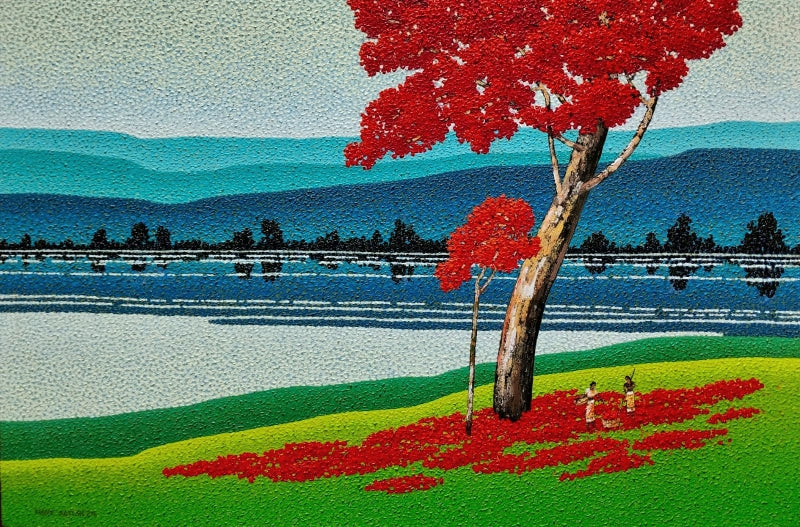 'Untitled 2' nature acrylic painting by artist Satish Mane, 24x36 inch, on canvas