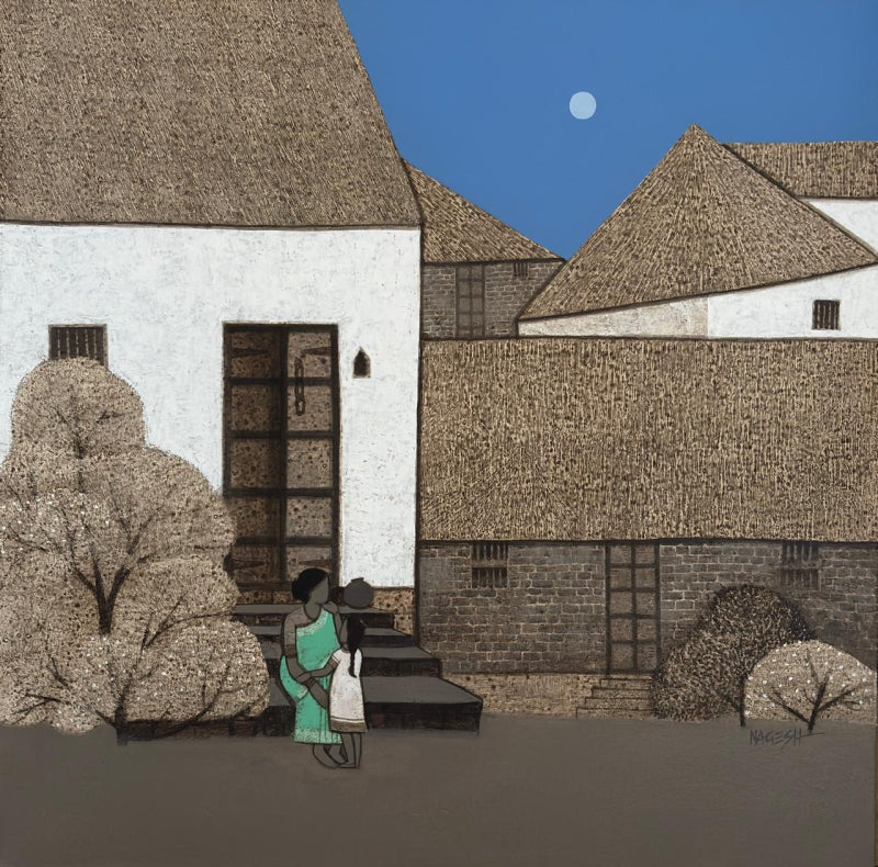 'Untitled 2' figurative acrylic painting by artist Nagesh Ghodke, 36x36 inch, on canvas