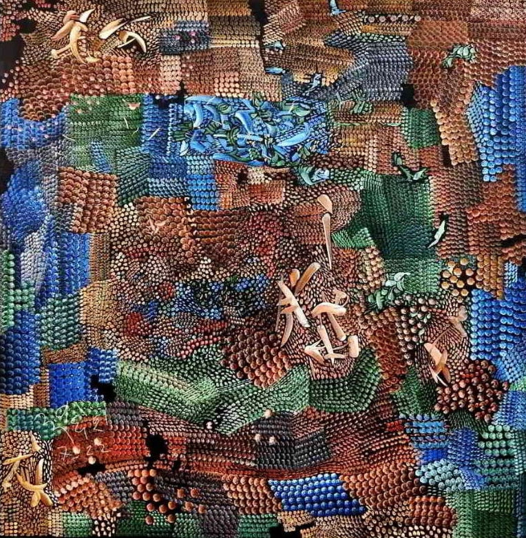 'Untitled 2' contemporary acrylic painting by artist Awdhesh Bajpai, 36x36 inch, on canvas