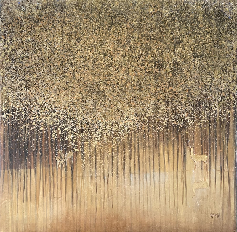 'Untitled 2' nature mixed-media painting by artist Vyoma Parikh, 36x36 inch, on linen