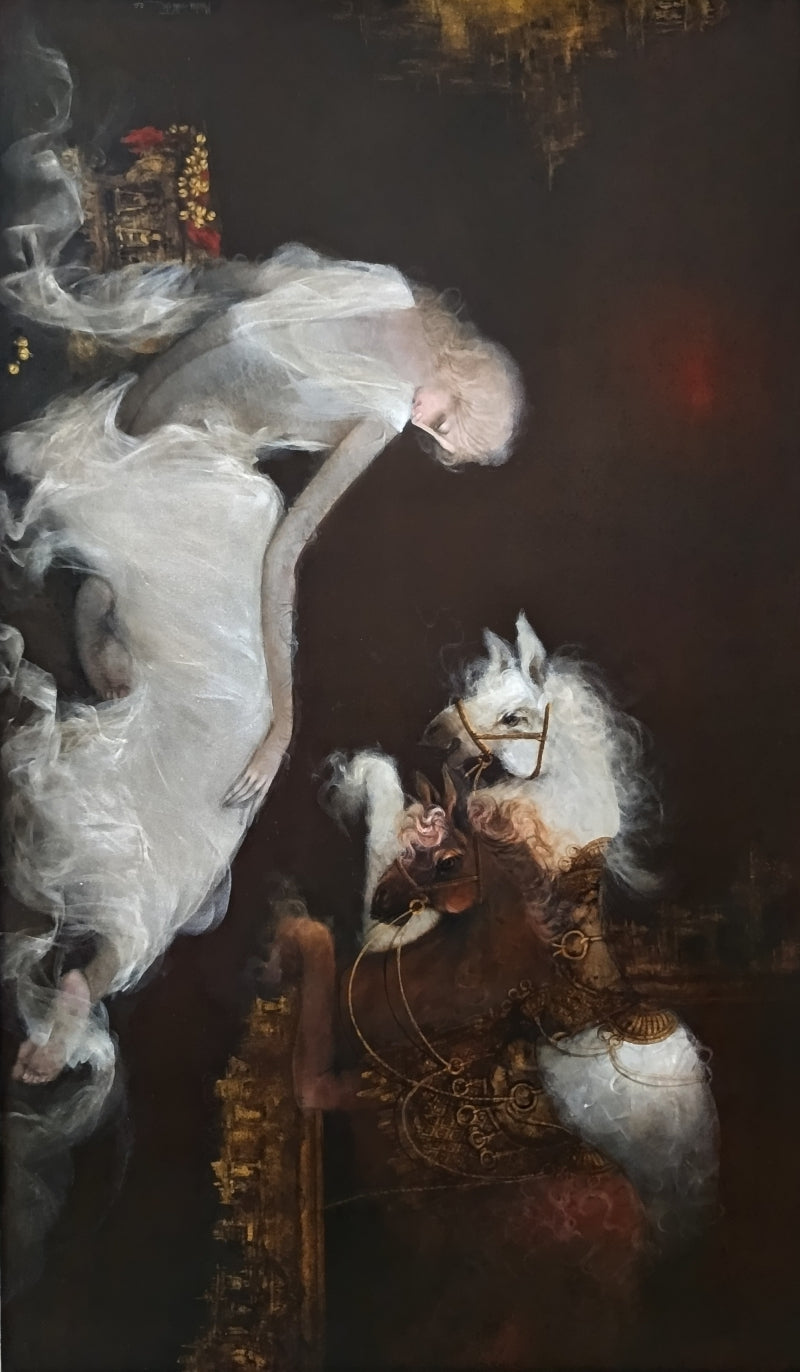 Untitled 2' figurative acrylic painting by artist Mintu Mallick, 60x36 inch, on canvas