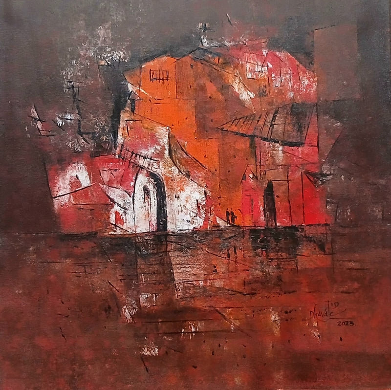 'Untitled 2' abstract acrylic painting by artist Dnyaneshwar Dhavale, 24x24 inch, on canvas