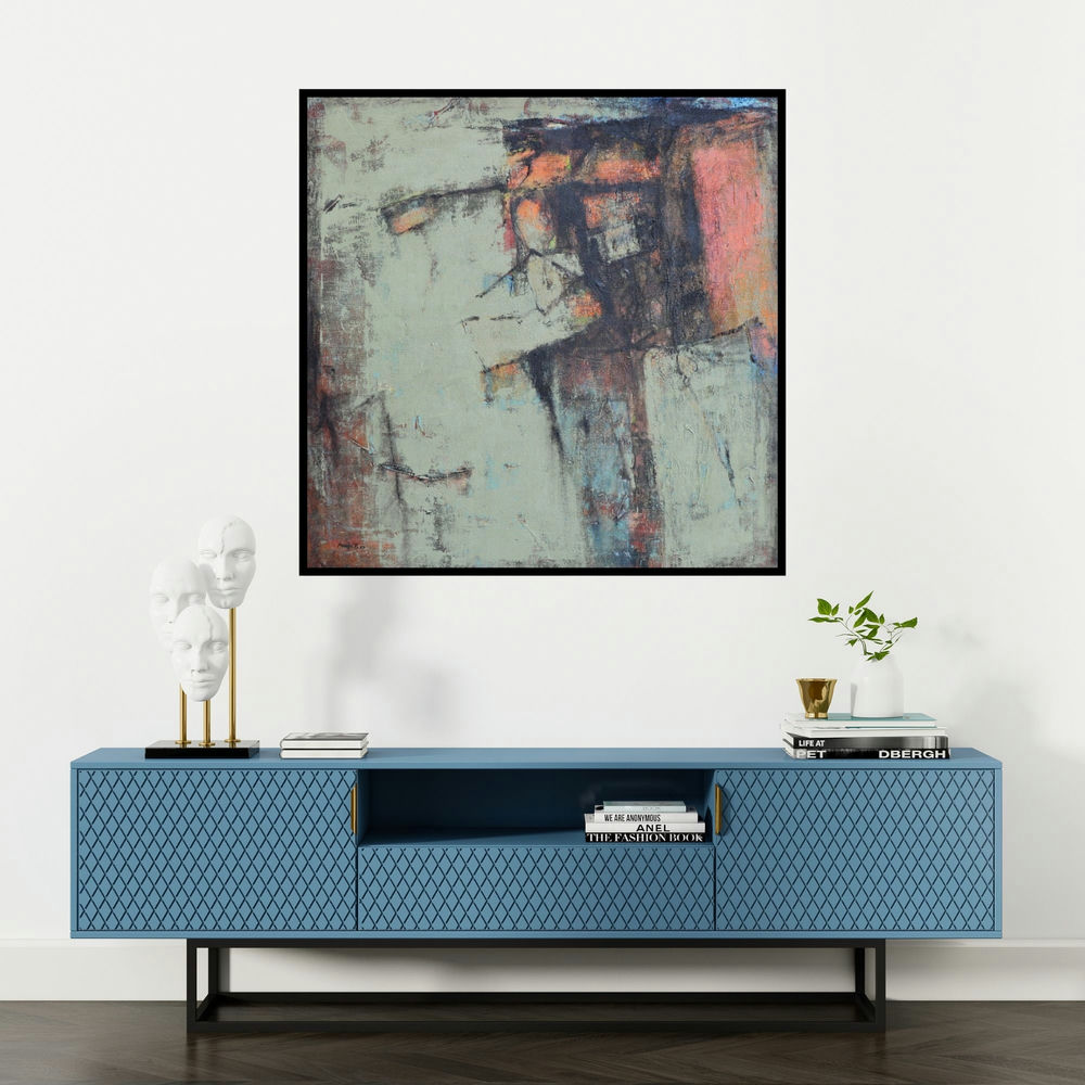 'Untitled 2 (Layers of Expression)' painting by Anuja Paturkar shown on a wall in a furnished room.