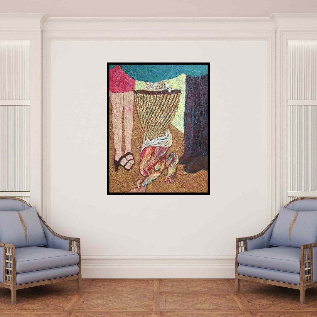 In-situ view of Suraj Nagwanshi's 'Untitled 2 (Caught in the Web)' painting in a room