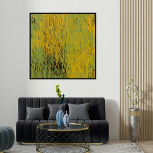 Girish Udkude's 'Untitled 2 (Field of Gold)' painting visualized above a sofa in a contemporary room.