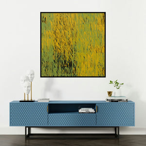'Untitled 2 (Field of Gold)' painting by Girish Udkude shown on a wall in a furnished room.