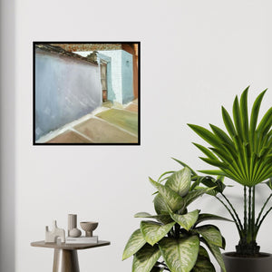 In-situ view of Rajashree Sutar's 'Untitled 2 (Rural Indian Courtyard)' painting in a room