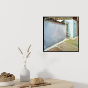 Preview of 'Untitled 2 (Rural Indian Courtyard)' Painting by Rajashree Sutar shown on a wall in a furnished room.