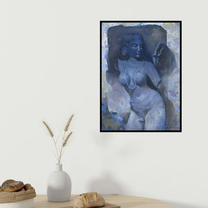 Bhargavkumar Kulkarni's 'Untitled 2 (Celestial Dancer)' painting visualized above a sofa in a contemporary room.