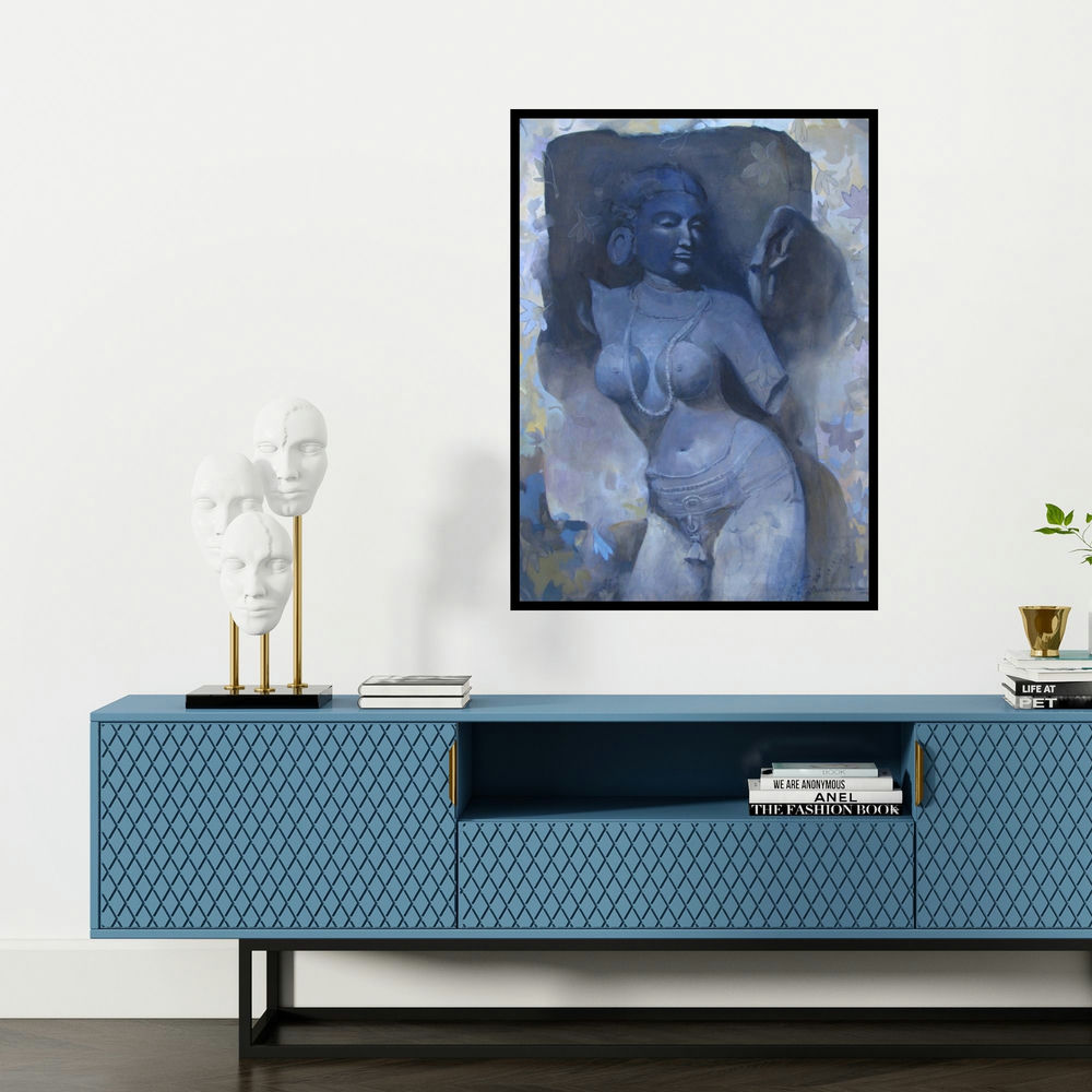 'Untitled 2 (Celestial Dancer)' painting by Bhargavkumar Kulkarni shown on a wall in a furnished room.