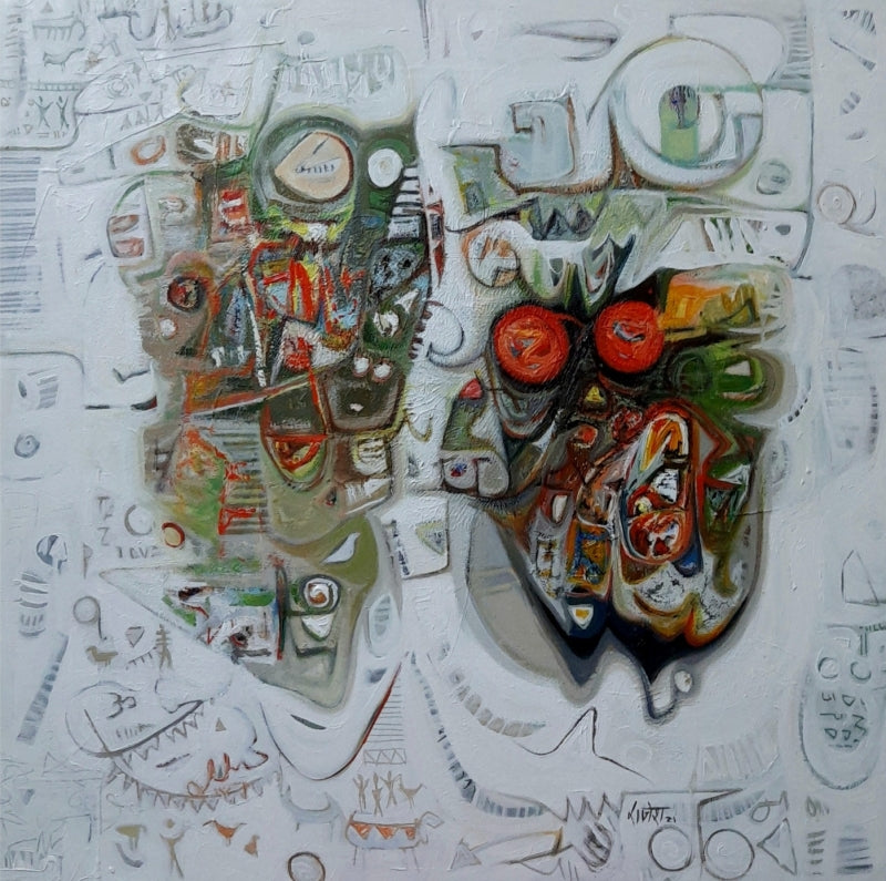 In-situ view of Rajesh Kumar Singh's 'Untitled 20 (Cosmic Tapestry)' painting in a room