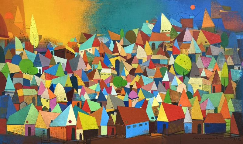 Untitled 20' landscape acrylic painting by artist Anand Panchal, 36x60 inch, on canvas