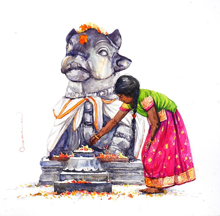 Untitled 20' religious watercolor painting by artist Siva Balan, 15x15 inch, on paper