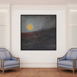 In-situ view of Hanumanth Devulapalli's 'Untitled 20 (Golden Orb Over Horizon)' painting in a room