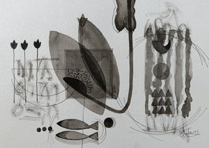 Abstract acrylic painting titled 'Untitled 207', 8x11 inches, by artist Narendra Jatav on Paper