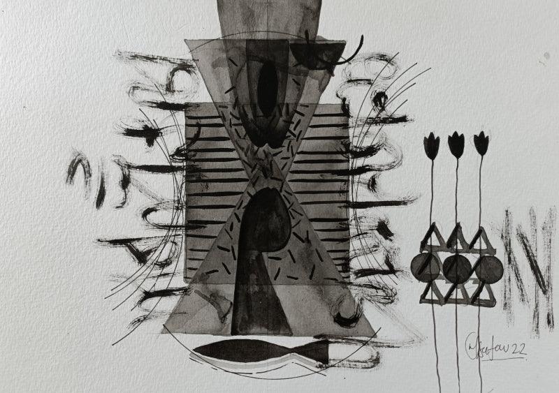 Abstract acrylic painting titled 'Untitled 208', 8x11 inches, by artist Narendra Jatav on Paper