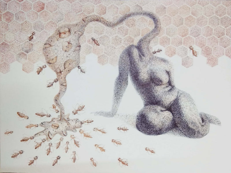 Erotic mixed-media drawing titled 'Untitled 21', 22x26 inch, by artist Mansi Sagar on Fabriano Paper