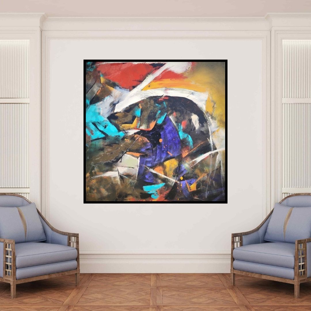 In-situ view of Sanjay Dhawale's 'Untitled 21 (Crimson Dance)' painting in a room