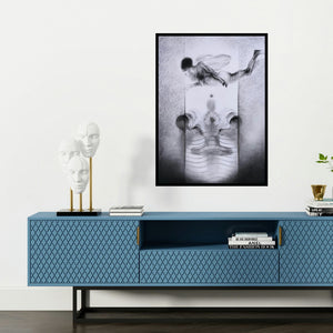 'Untitled 21 (Cosmic Balance**)' painting by Sajal Patra shown on a wall in a furnished room.