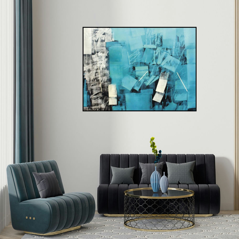 'Untitled 21' painting by Sudhir Talmale shown on a wall in a furnished room.