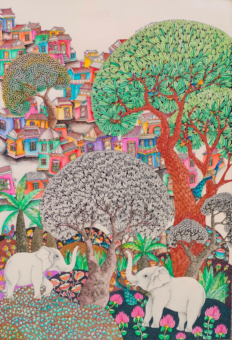 'Untitled 21' landscape mixed-media painting by artist Rajasekhar Komakula, 16x11 inch, on acid free paper