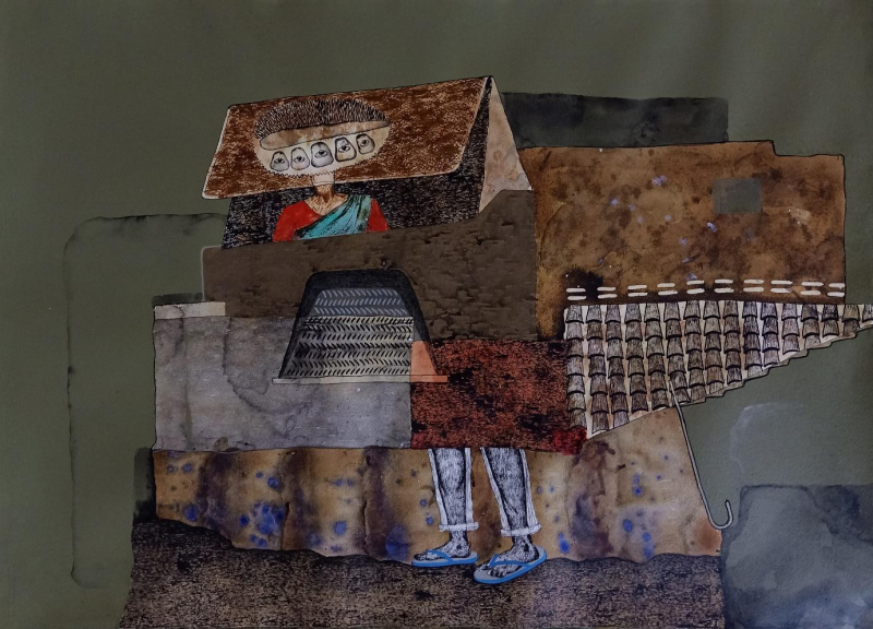 Untitled 21' contemporary acrylic painting by artist Ashwin Khapare, 22x30 inch, on paper