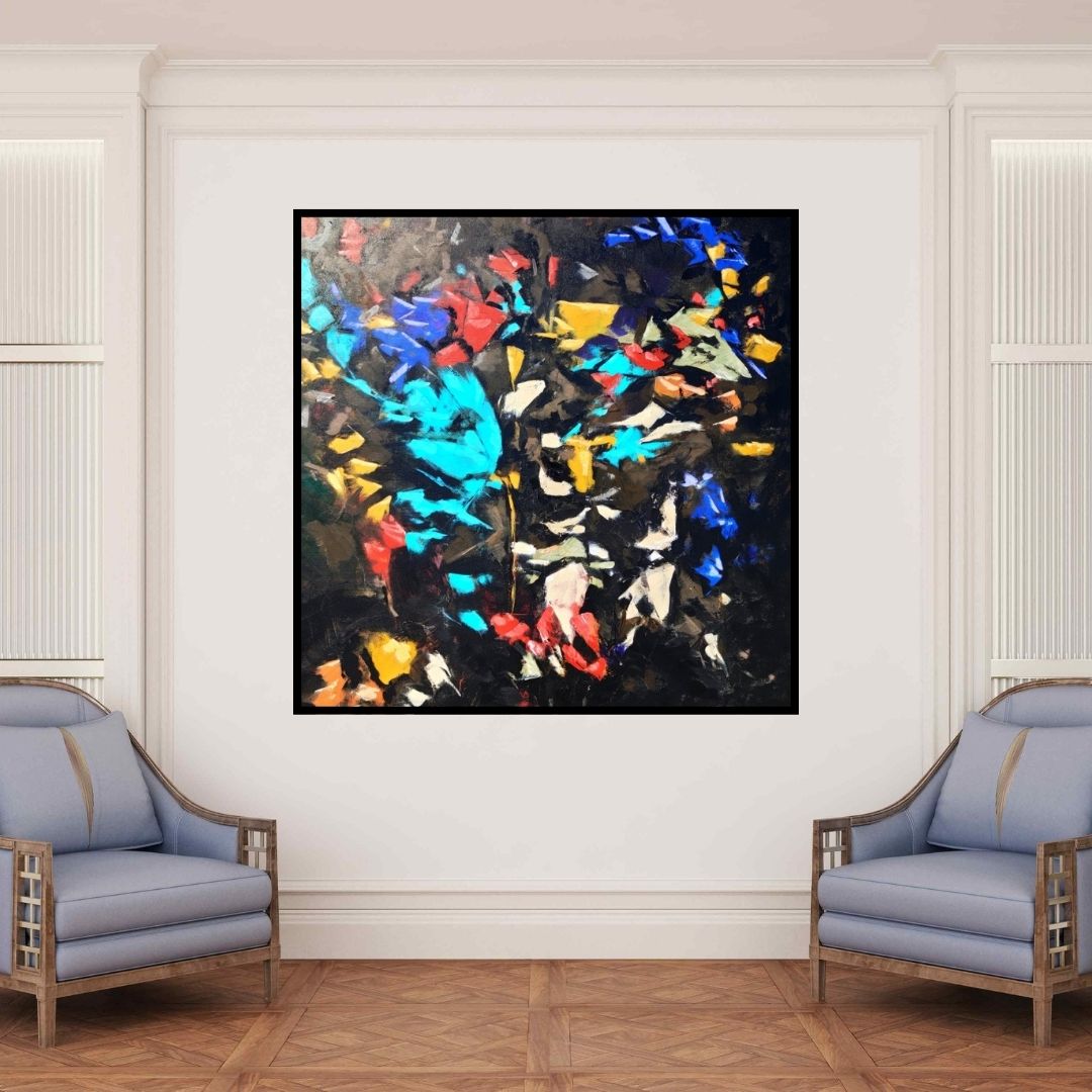 In-situ view of Sanjay Dhawale's 'Untitled 22 (Midnight Bloom)' painting in a room