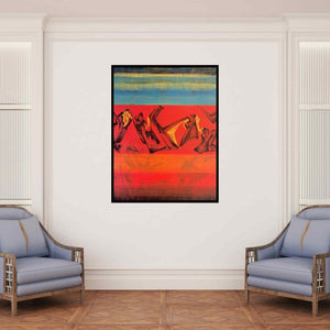 In-situ view of Chandan Bhowmick's 'Untitled 22 (Crimson Horizon)' painting in a room