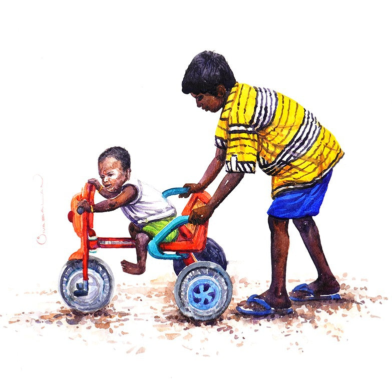 Untitled 22' figurative watercolor painting by artist Siva Balan, 15x15 inch, on paper