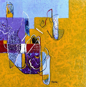 Untitled 22 (Rhythmic Dialogue) by Vivek Nimbolkar, Original Acrylic Abstract Painting on Canvas, X-Small Square Wall Art