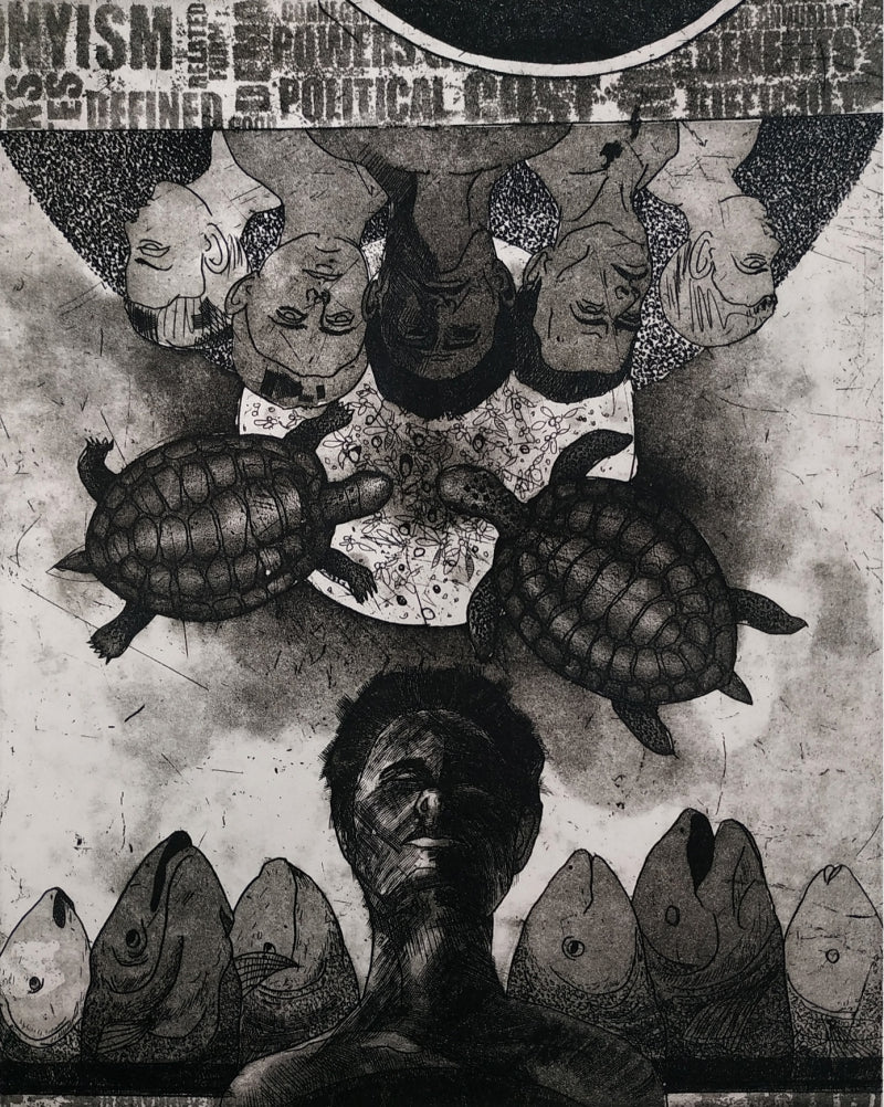 Untitled' contemporary etching printmaking by artist Tribhuvan Kumar, 12x8 inch, on paper