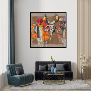 Preview of 'Untitled 23 (Midnight Dance)' Painting by Sanjay Dhawale shown on a wall in a furnished room.